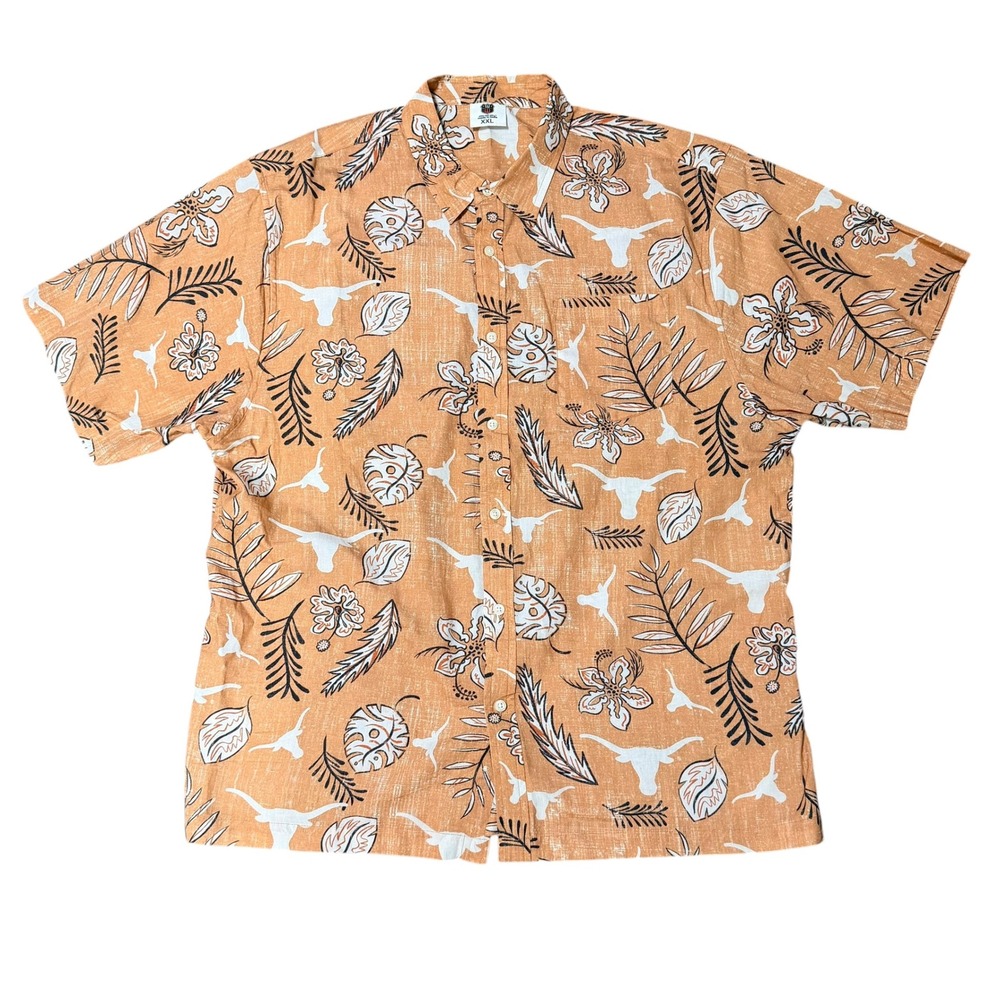 Wes and Willy Texas Longhorns Mens XXL Burnt Orange Floral Tropical Button Shirt